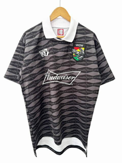 【中古】ウェイステッドユース Wasted youth × Budweiser バドワイザー SOCCER GAME SHIRT ロゴ サッカー ゲーム 半袖シャツ L グレー ブラック ブランド古着ベクトル 中古260406 メンズ