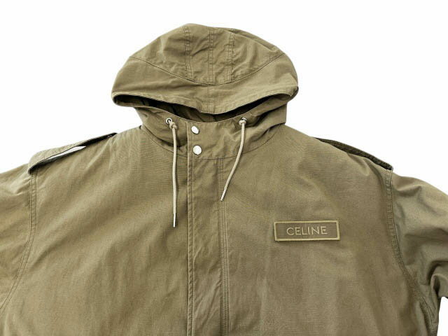 【中古】セリーヌ CELINE 22AW ロゴ パッチ ボア ライナー付き モッズ コート 2W22D550Z 48 カーキ ブランド古着ベクトル 中古■260202 メンズ