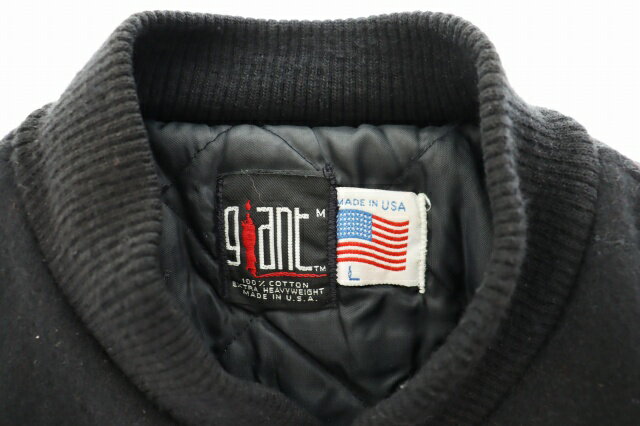 【中古】ヴィンテージ VINTAGE 90s Giant ロゴワッペン 刺繍 レザースリーブ スタジアム ジャケット スタジャン ブルゾン M 黒 ブラック ブランド古着ベクトル 中古 260214 メンズ