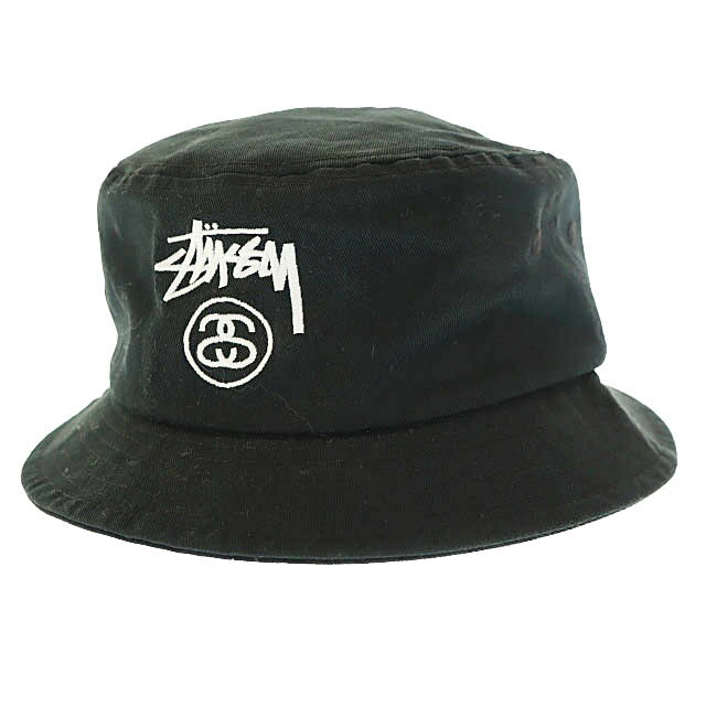 【中古】ステューシー STUSSY STOCK LOCK SP17 BUCKET HAT ストック ロゴ刺繍 バケット ハット 帽子 L/XL 黒ブラック ブランド古着ベクトル 中古▲■260218 メンズ