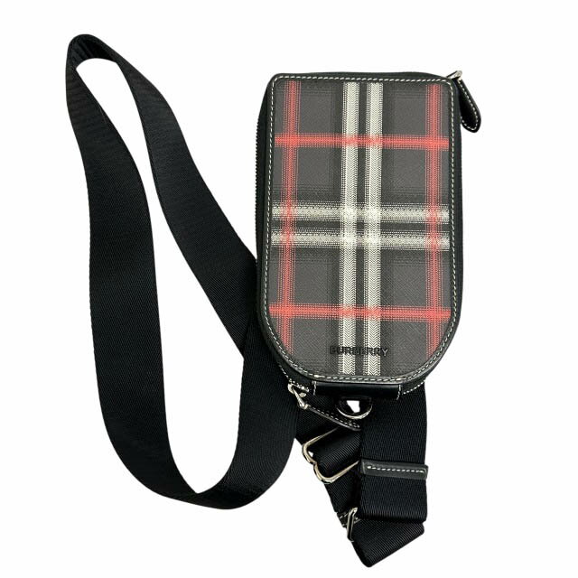 【中古】バーバリー BURBERRY ×Pop Trading Company ポップトレーディングカンパニー PHONE POUCH チェック柄 フォン ポーチ ボディ バッグ 黒 赤 ブラック レッド ブランド古着ベクトル 中古▲■260216 メンズ
