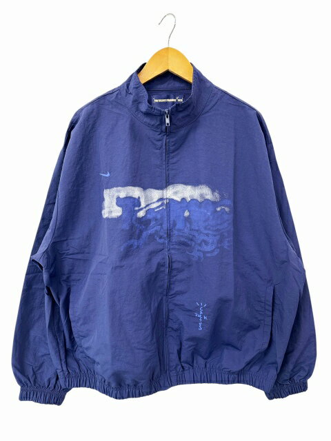 【中古】ナイキ NIKE × Travis Scott Cactus Jack トラヴィス スコット カクタス ジャック × Fragment フラグメント Windbreaker Zip Jacket ロゴ刺繍 ウインドブレーカー ジップ ジャケット L ネイビー ブランド古着ベクトル 中古260306 メンズ