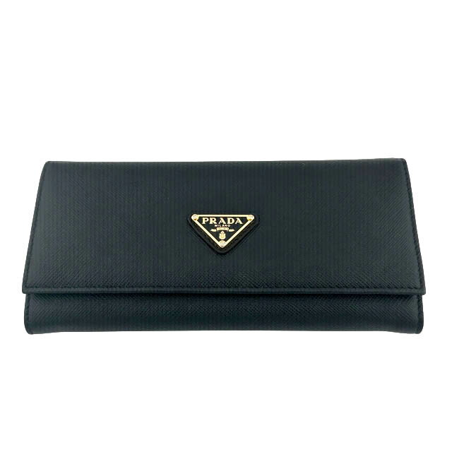 Rakuten - 【中古】プラダ PRADA SAFFIANO TRIANG サフィアーノ レザー トライアングル ロゴ 二つ折り 長財布 1MH132 QHH 黒ブラック ブランド古着ベクトル 中古☆AA★▲■260319 メンズ レディース