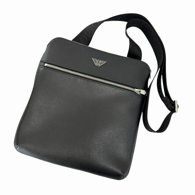 乐天商城 - 【中古】エンポリオアルマーニ EMPORIO ARMANI ロゴプレート フラット レザー ショルダー バッグ 黒 ブラック ブランド古着ベクトル 中古●▲■260602 メンズ