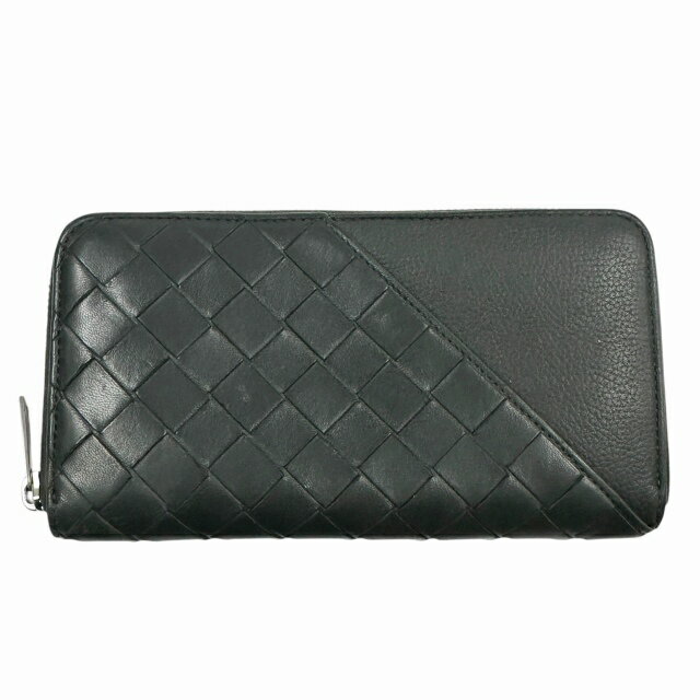 Rakuten - 【中古】ボッテガヴェネタ BOTTEGA VENETA イントレチャート ダイアゴナル レザー ウォレット 長財布 黒 ブラック ブランド古着ベクトル 中古▲260327 メンズ