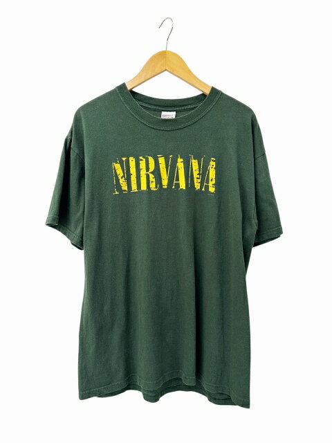 樂天商城 - 【中古】ヴィンテージ VINTAGE 00s 2005 NIRVANA Tee ニルヴァーナ ロゴ プリント Tシャツ 半袖 L 緑 黄 グリーン イエロー ブランド古着ベクトル中古260429 メンズ