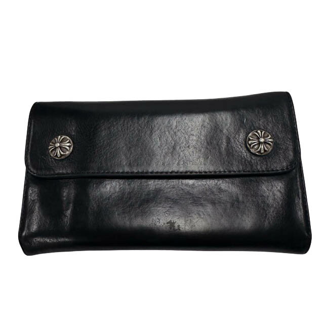 乐天商城 - 【中古】クロムハーツ CHROME HEARTS WAVE CROSS BALL ウェーブ クロスボール レザー ウォレット 三つ折り 長財布 黒ブラック ブランド古着ベクトル 中古☆AA★▲260601 メンズ