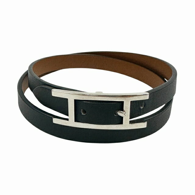 Rakuten - 【中古】エルメス HERMES ビーアピ ドゥブルトゥール レザー ブレスレット 黒 ブラック ブランド古着ベクトル 中古▲■260521 メンズ レディース