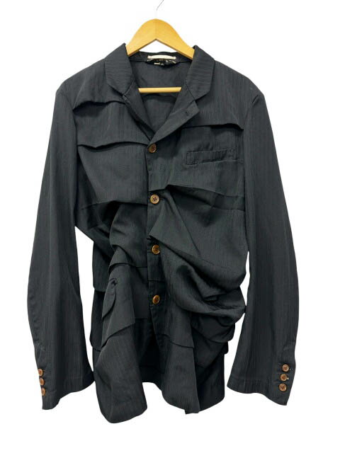 Rakuten - 【中古】コムデギャルソン オム プリュス COMME des GARCONS HOMME PLUS ストライプ 変形 テーラード ジャケット PC-J022 AD2018 S 黒ブラック ブランド古着ベクトル 中古 260526 メンズ