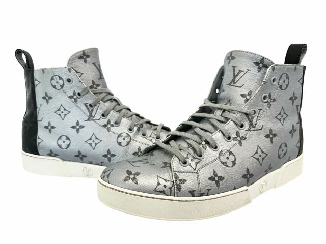 Rakuten - 【中古】ルイヴィトン LOUIS VUITTON 18SS マッチアップ ライン モノグラム 総柄 ハイカット スニーカー 1A419G 7 シルバー ブラック ブランド古着ベクトル 中古▲260529 メンズ