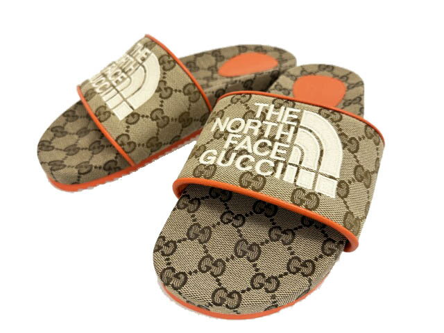 gucci///////////////\\\' - 【中古】グッチ GUCCI ×THE NORTH FACE ノースフェイス コラボ 22SS GGスプリーム キャンバス スライド サンダル 679947 40 ブラウン オレンジ ブランド古着ベクトル 中古☆AA★▲■260620 メンズ