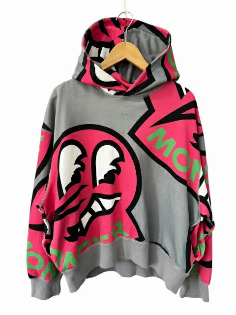 モンクレール MONCLER Graphic Print Hoodie ロゴ グラフィック プリント パーカー I10918G00032 M3054 S グレー ピンク ブランド古着ベクトル 中古260609 メンズ