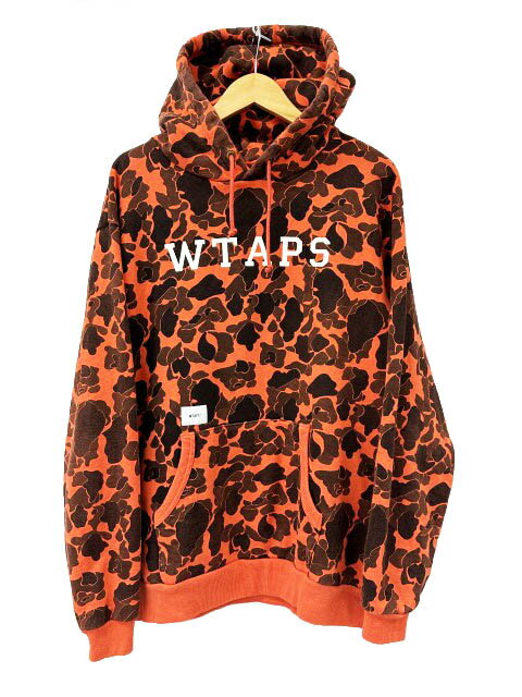 ダブルタップス WTAPS 18AW DESIGN HOODED COLLEGE デザイン フーデッド コラージュ ロゴ カモ迷彩 プルオーバー パーカー 182ATDT-CSM04S 01 オレンジ ブランド古着ベクトル 中古260607 メンズ