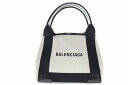 【中古】バレンシアガ BALENCIAGA NAVY CABAS XS ネイビー カバス ハンドバッグ ロゴ 2WAY キャンバス ミニ ポーチ ホワイト 【ブランド古着ベクトル】☆AA★●▲250510 レディース 【ベクトル 古着】 250510