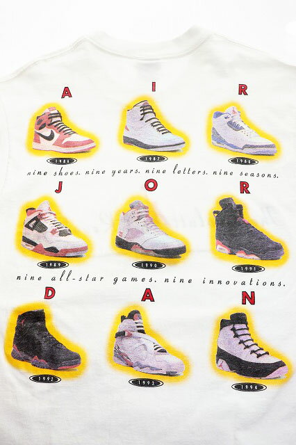 【中古】ナイキ NIKE 90s USA製 銀タグ AIR JORDAN 1-9 TEE M サイズ THE EVOLUTION OF REVOLUTION ヴィンテージ 歴代 エア ジョーダン 1 2 3 4 5 6 7 8 9 Tシャツ フェード 半袖 ホワイト 白 米国製 【ブランド古着ベクトル】250509 メンズ 【ベクトル 古着】 250509