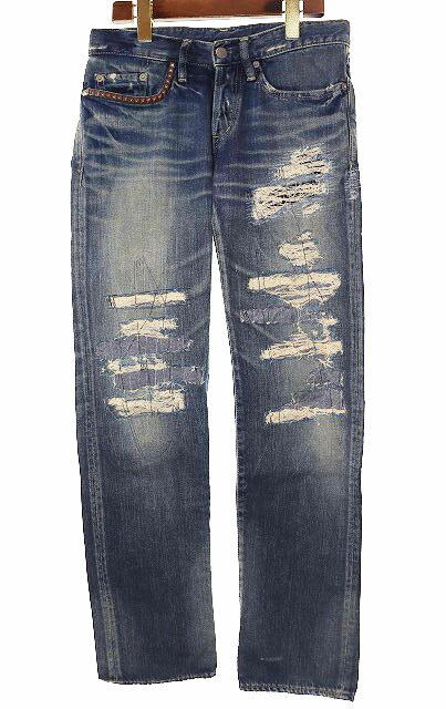 Rakuten - 【中古】ヒステリックグラマー HYSTERIC GLAMOUR STRAIGHT DENIM PANTS INDIGO SIZE 28 0211AP08 RPS加工 スタッズ デニム ダメージ パンツ インディゴ 【ブランド古着ベクトル】●260107 メンズ 【ベクトル 古着】 260107