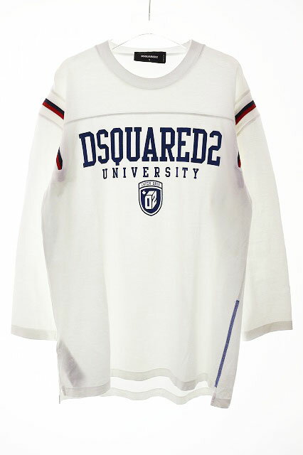 【中古】ディースクエアード DSQUARED2 VARSITY FIT TEE WHITE S S74GD1148 S20694 フロント ロゴ ロンT 長袖 ホワイト 【ブランド古着ベクトル】251207 メンズ 【ベクトル 古着】 251207