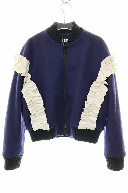 樂天商城 - 【中古】エムエスジーエム MSGM NAVY WOOL RUFFLE BOMBER JACKET 38 ネイビー ウール ラッフル ボンバー ジャケット 【ブランド古着ベクトル】●260330 レディース 【ベクトル 古着】 260330