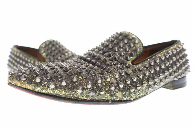 Rakuten - 【中古】クリスチャンルブタン Christian louboutin ROLLING SPIKES GOLD BLACK SIZE 44 ローラー スパイク スタッズ ローファー レザー シューズ【ブランド古着ベクトル】 ●▲260402 メンズ 【ベクトル 古着】 260413