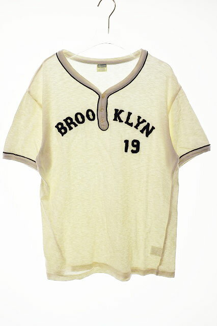 樂天商城 - 【中古】チェスウィック CHESWICK 東洋 S/S HENLEY T-SHIRT L ヘンリーネック Tシャツ ブルックリン ロゴ 刺繍 半袖 アイボリー 【ブランド古着ベクトル】●260420 メンズ 【ベクトル 古着】 260420