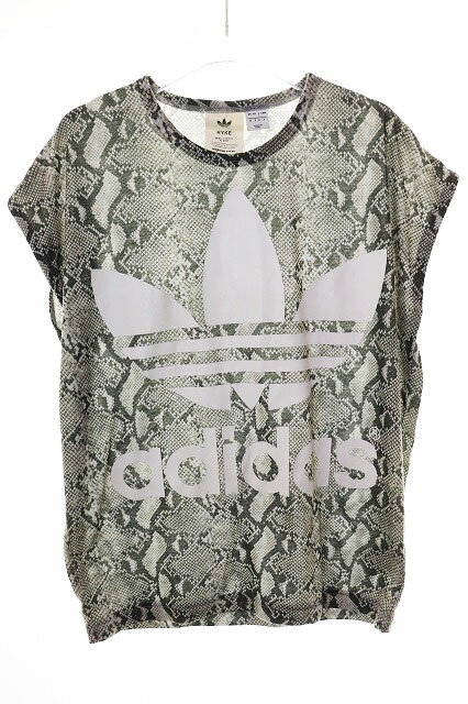 【中古】アディダス adidas × HYKE ビッグ トレフォイルロゴ パイソン柄 フレンチスリーブ Tシャツ Sサイズ カットソー 総柄 【ブランド古着ベクトル】●260424 レディース 【ベクトル 古着】 260424