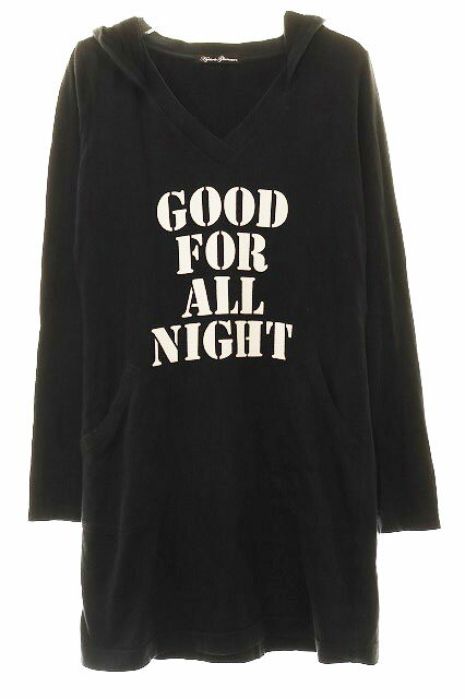 Rakuten - 【中古】ヒステリックグラマー HYSTERIC GLAMOUR フード付き パーカー ロゴ プリント 長袖 ワンピース フリーサイズ ブラック 黒 【ブランド古着ベクトル】●260427 レディース 【ベクトル 古着】 260427