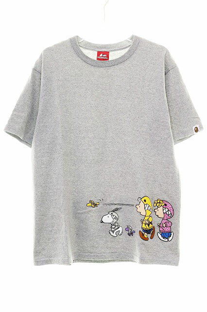 Rakuten - 【中古】アベイシングエイプ A BATHING APE × PEANUTS SHARK SNOOPY AND FRIENDS TEE GREY Mサイズ ピーナッツ コラボ スヌーピー シャーク パーカー プリント 半袖 Tシャツ グレー 【ブランド古着ベクトル】260427 メンズ 【ベクトル 古着】 260427