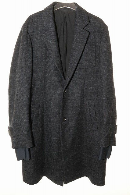 【中古】アンダーカバー UNDERCOVER 17AW 袖レイヤード ウール チェスター コート サイズ2 異素材 切替 ネイビー 【ブランド古着ベクト..