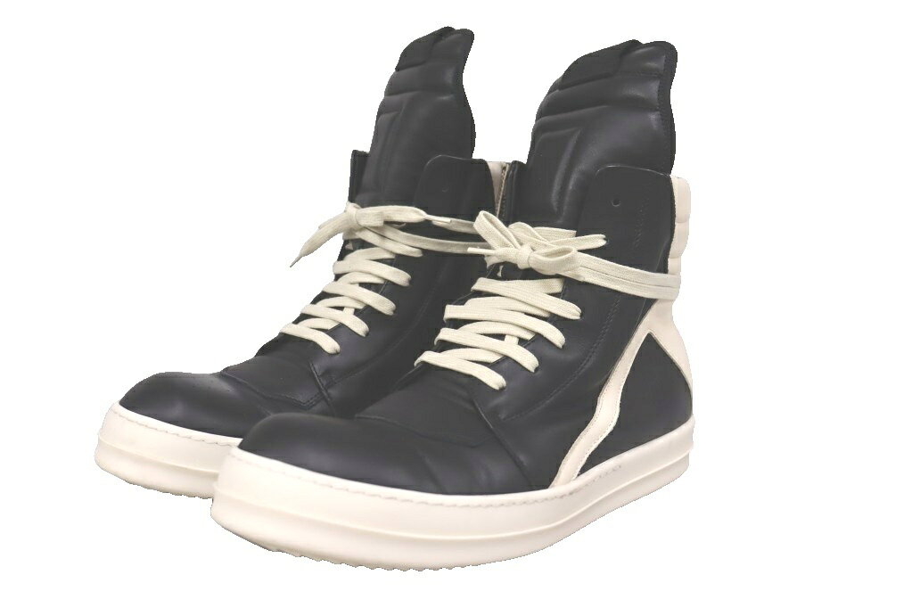 【中古】リックオウエンス Rick Owens GEOBASKET SIZE44.5 RU01F2894 LCO ジオバスケット ハイカット スニーカー レザー ブラック ミルク ジオバス 【ブランド古着ベクトル】☆AA★ ▲■ 260909 メンズ 【ベクトル 古着】 260909