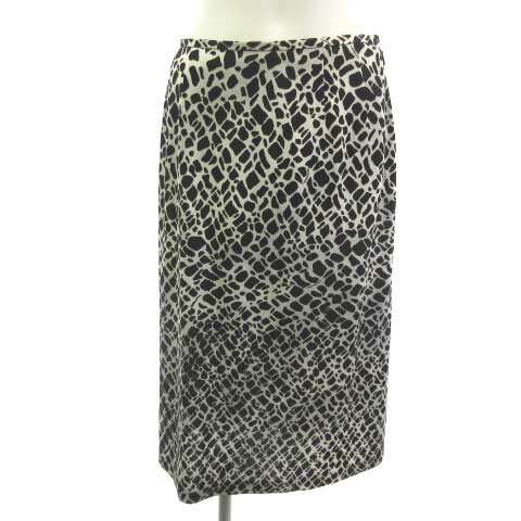 【中古】レオナール LEONARD FASHON ファッション スカート ひざ丈 総柄 総柄 アニマル 黒 白 ブラック ホワイト 67 レディース 【ベクトル 古着】 241019