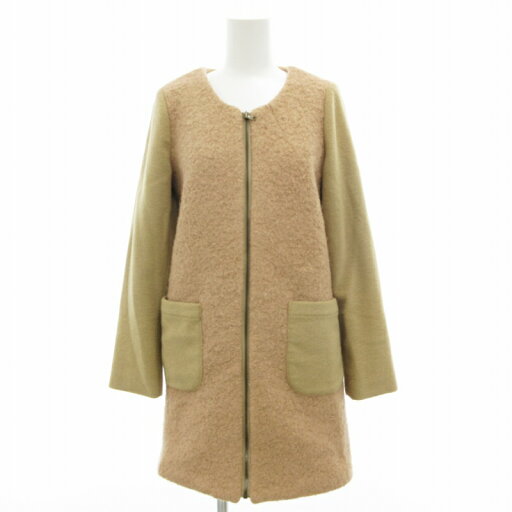 【中古】カージュ Khaju ノーカラーコート ジップアップ ミドル 切替 36 S 茶 ブラウン /SS 1011 レディース 【ベクトル 古着】 241014 【中古】カージュ Khaju ノーカラーコート ジップアップ ミドル 切替 36 S 茶 ブラウン /SS 1011 レディース 【ベクトル 古着】 241014
