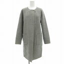 【中古】シップス SHIPS ノーカラーコート ミドル ハーフ丈 裏チェック グレー /UO 1109 レディース 【ベクトル 古着】 241109(4)