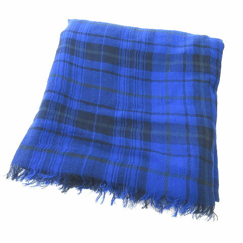 【中古】未使用品 ランバン LANVIN タグ付き ストール チェック フリンジ コットン ブルー 青 メンズ 【ベクトル 古着】 250406