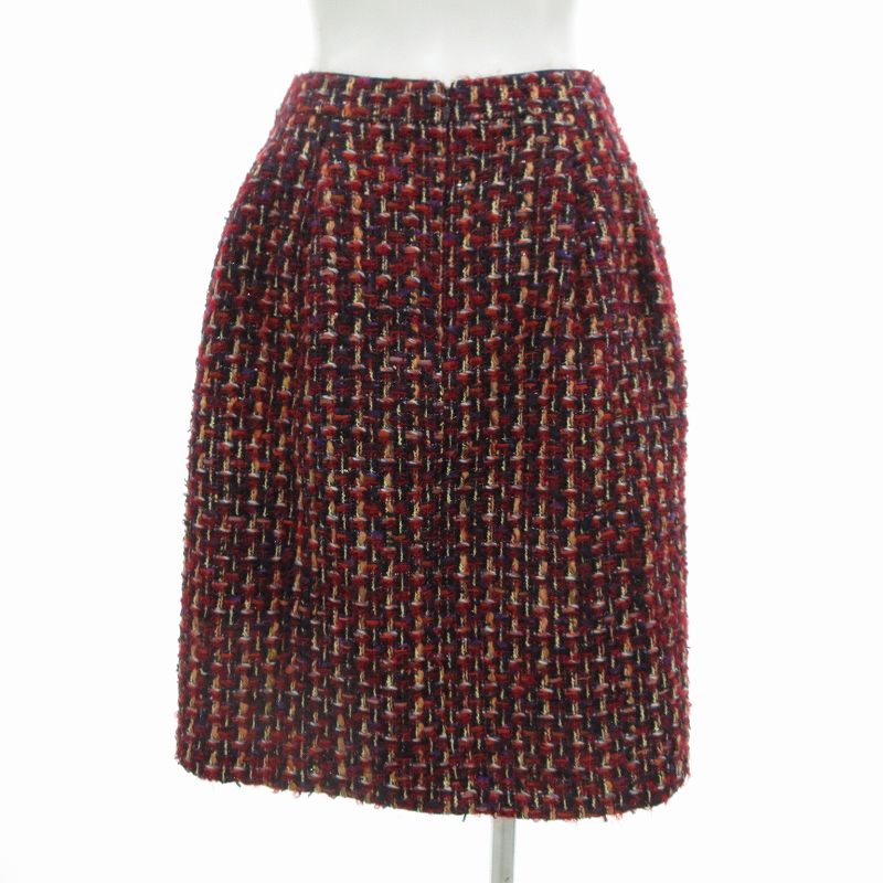 【中古】トッカ TOCCA 美品 スカート モヘヤ混 ツイード ひざ丈 0 赤系 マルチカラー /UO レディース 【ベクトル 古着】 250425