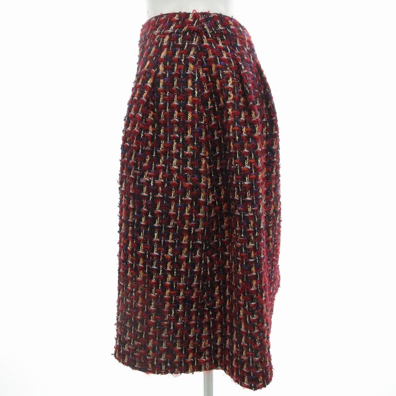 【中古】トッカ TOCCA 美品 スカート モヘヤ混 ツイード ひざ丈 0 赤系 マルチカラー /UO レディース 【ベクトル 古着】 250425