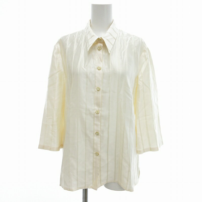 【中古】キャシャレル cacharel シャツ ブラウス シルク ストライプ 七分袖 38 ベージュ /UO レディース 【ベクトル 古着】 250519