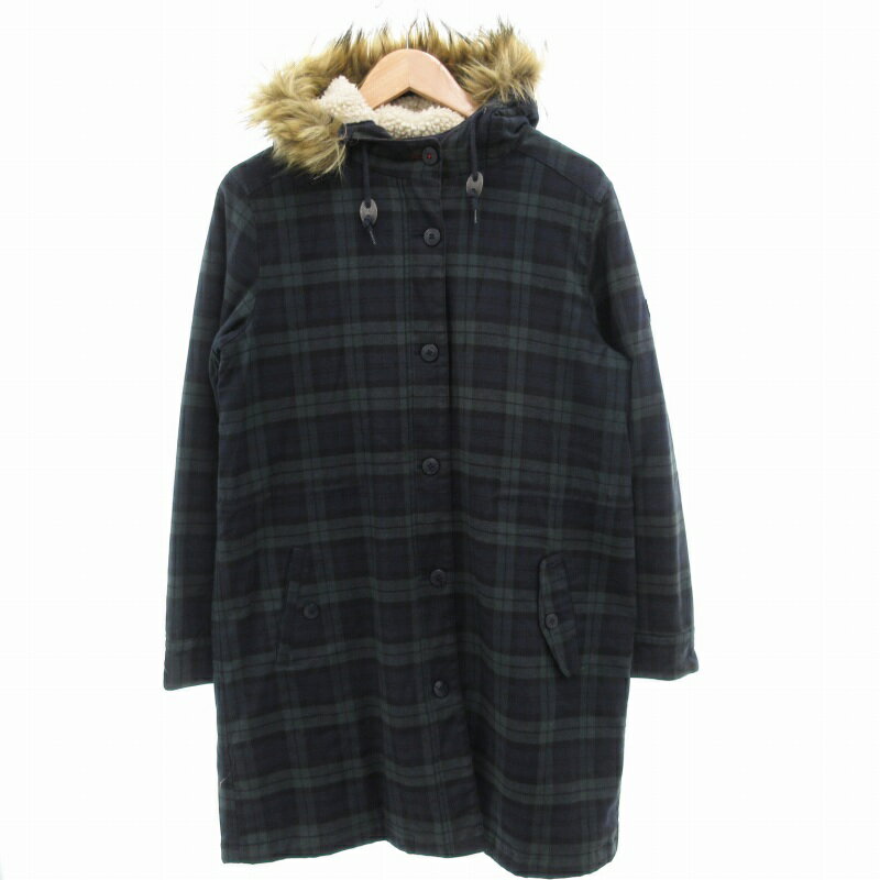 Jumper, Blouson - 【中古】ポートランド PORTLAND チェック中綿コート ミドル丈 フェイクファー付 3 紺 ネイビー 緑 グリーン /GV ■GY99 メンズ 【ベクトル 古着】 250717