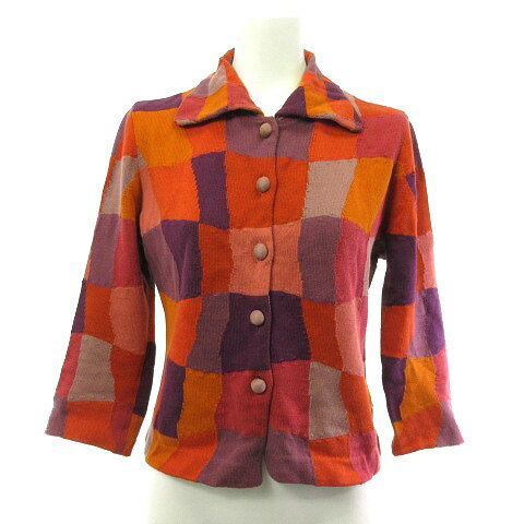 【中古】シビラ SYBILLA 配色カーディガン ニット 7分袖 オレンジ 40 レディース 【ベクトル 古着】 250804