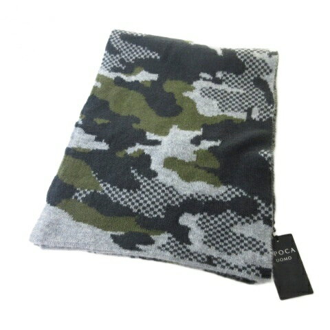 【中古】未使用品 エポカ ウォモ EPOCA UOMO タグ付き カシミヤマフラー カモフラ 迷彩柄 グレー カー..