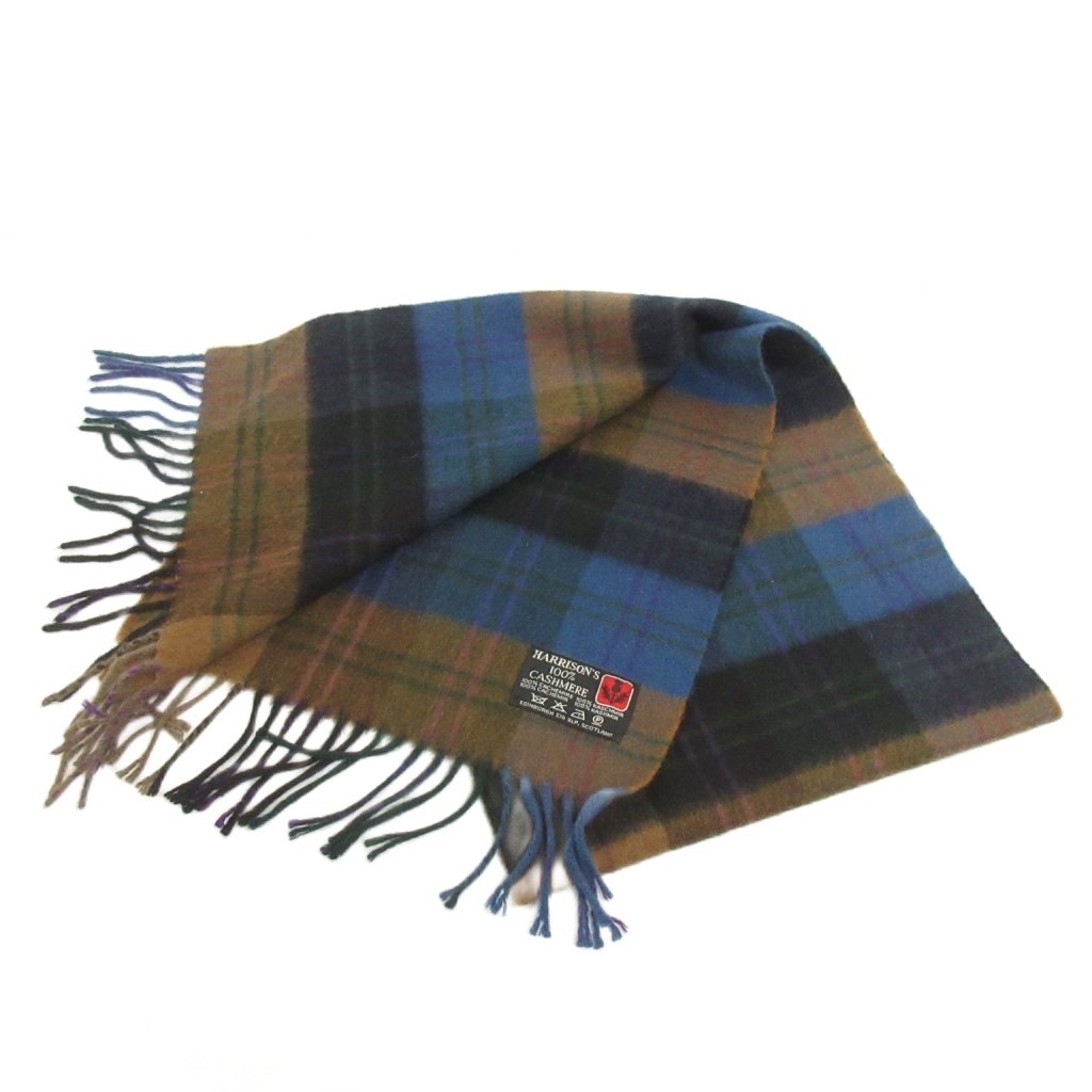 【中古】HARRISON'S マフラー ストール カシミヤ フリンジ チェック柄 スコットラ...