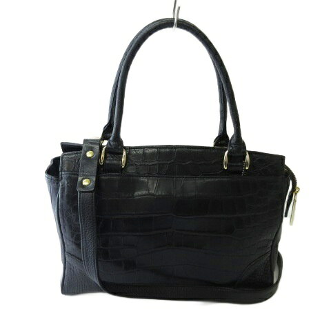 【中古】JRAタグ クロコダイルレザー ショルダーバッグ ハンドバッグ 2WAY 黒 ブラック レディース 【ベクトル 古着】 260721