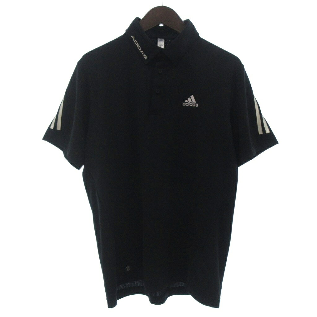 【中古】アディダス adidas スリーストライプス ストレッチ ポロシャツ HA3130 半袖 ゴルフウエア 黒 ブラック L メンズ 【ベクトル 古着】 260810
