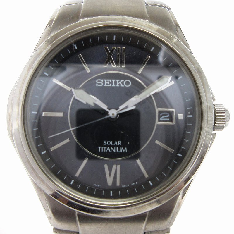 【中古】セイコー SEIKO 腕時計 アナログ 電波ソーラー デイト チタン V145-0BA0 文字盤 黒 ブラック ■SM1 メンズ 【ベクトル 古着】 240429