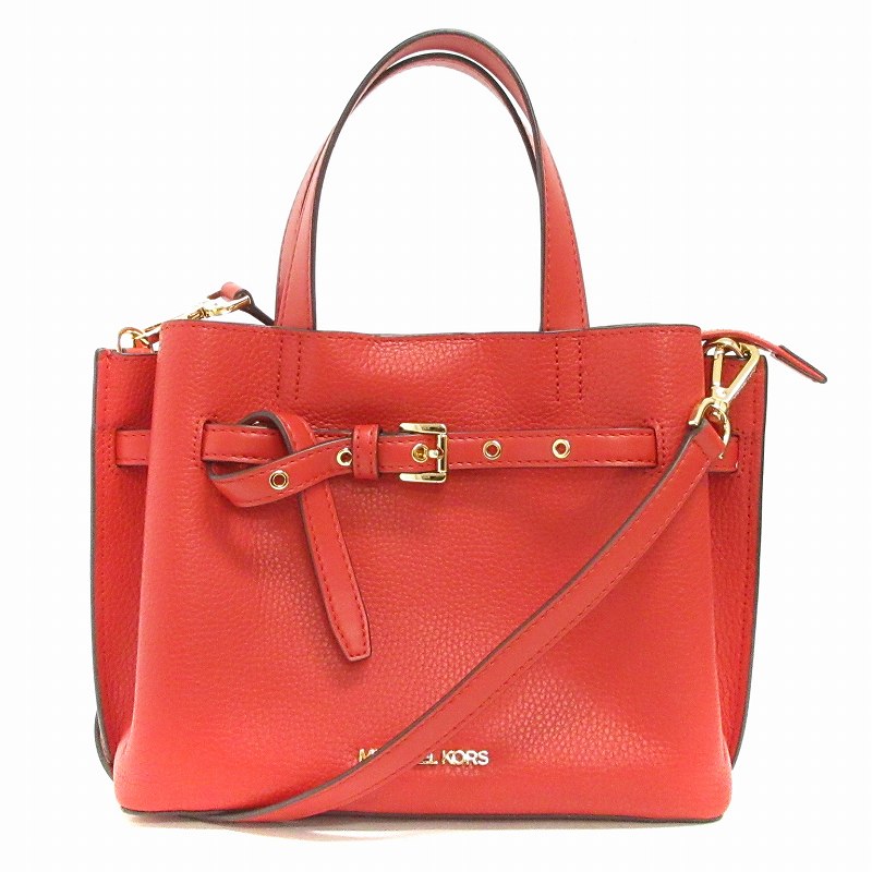 【中古】マイケルコース MICHAEL KORS 美品 EMILIA SM SATCHEL LEATHER 2WAY ハンドバッグ ショルダー 斜め掛け レザー 35F0GU5S5T 赤 レッド レディース 【ベクトル 古着】 240326