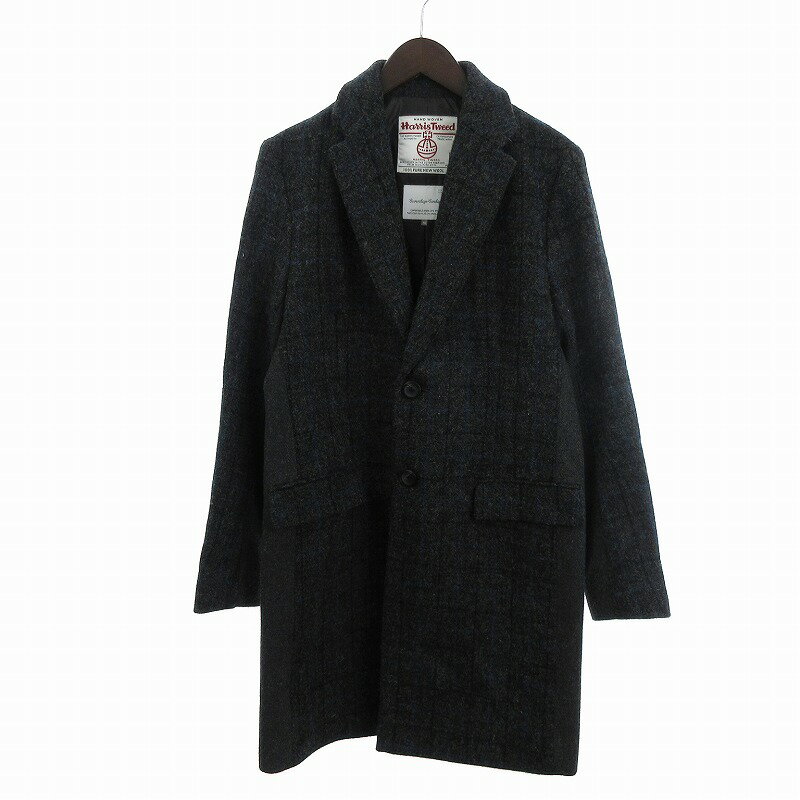 【中古】セブンデイズサンデイ SEVENDAYS＝SUNDAY 美品 ハリスツイード HARRIS TWEED コラボ チェスターコート ウール チェック チャコールグレー M ■SM1 メンズ 【ベクトル 古着】 240329