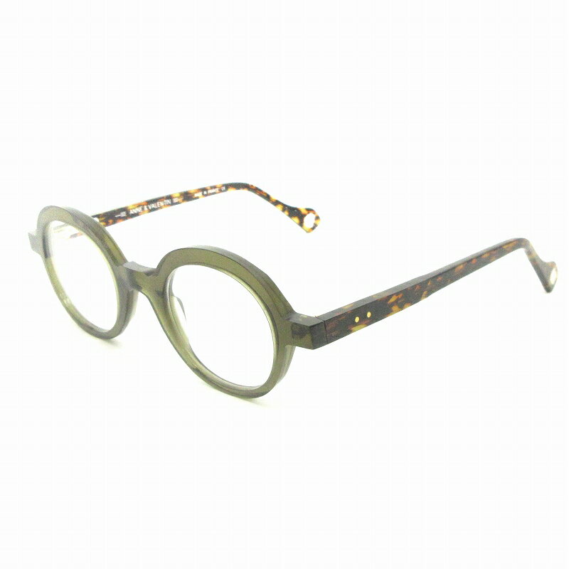 【中古】アンバレンタイン ANNE ET VALENTIN 美品 メガネ アイウェア ラウンド 21C17 カーキ 茶 ブラウン 46□23-147 メンズ レディース 【ベクトル 古着】 240425