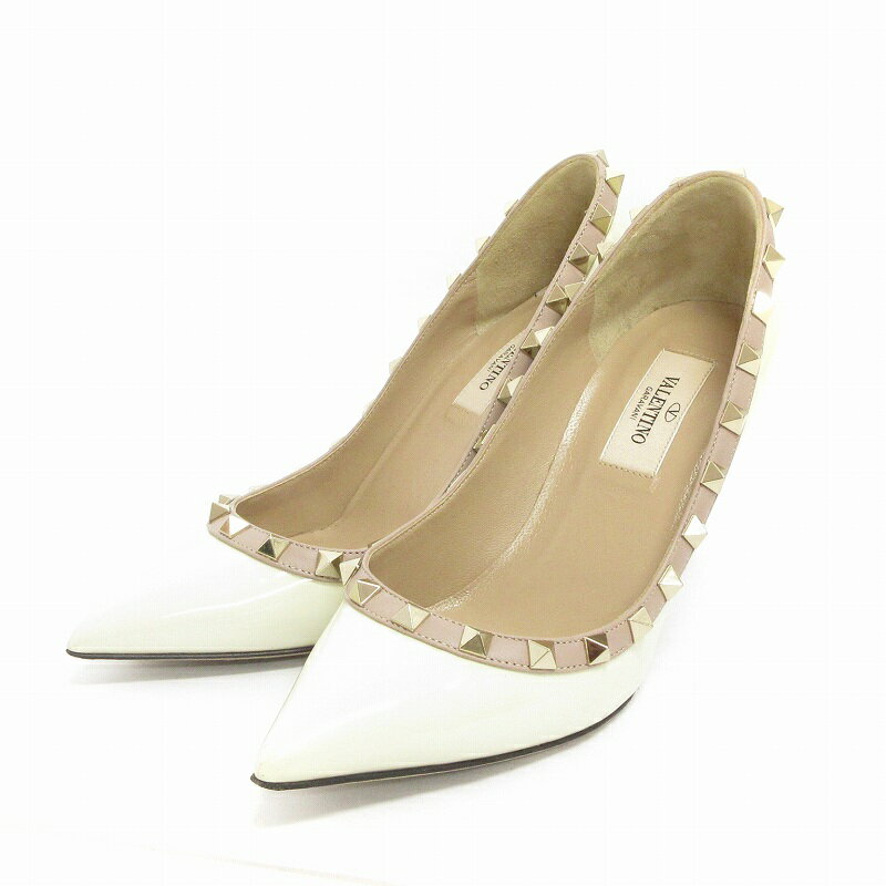 【中古】ヴァレンティノ ヴァレンチノ VALENTINO パンプス スタッズ ピンヒール エナメル アイボリー 35.5 23cm位 靴 シューズ ☆AA★ レディース 【ベクトル 古着】 240509