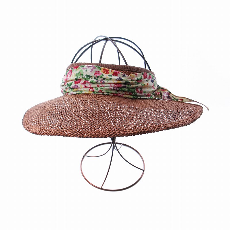 【中古】ケンゾー KENZO 麦わら帽子 サンバイザー 花柄リボン ピンクベージュ /EE レディース 【ベクトル 古着】 241028