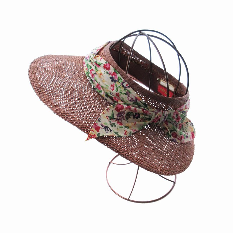 【中古】ケンゾー KENZO 麦わら帽子 サンバイザー 花柄リボン ピンクベージュ /EE レディース 【ベクトル 古着】 241028