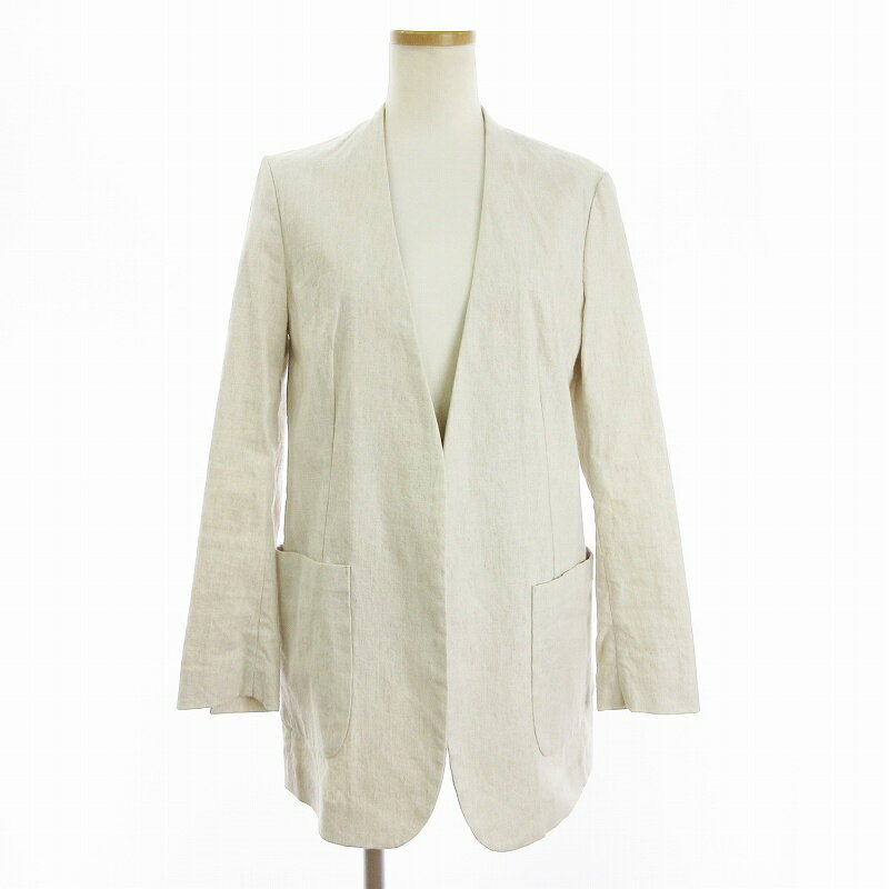 【中古】スピック&スパン Spick&Span ジャケット ノーカラー ボタンレス 18-010-200-6020-1-0 リネン 無地 アイボリー 38 レディース 【ベクトル 古着】 241028